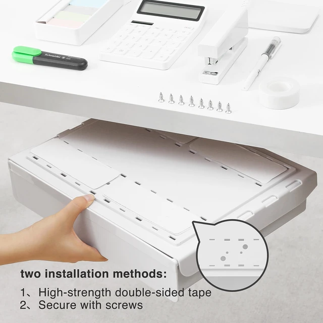 Alt view image 3 of 6 - AirTaxiing Under Desk Drawer - Super Large Under Table Hidden Drawer Desk Accessories & Workspace Organizers Desktop Storage Pencil Slide Out Organizer with Screw Adhesive Tape Shelf Tray at Office