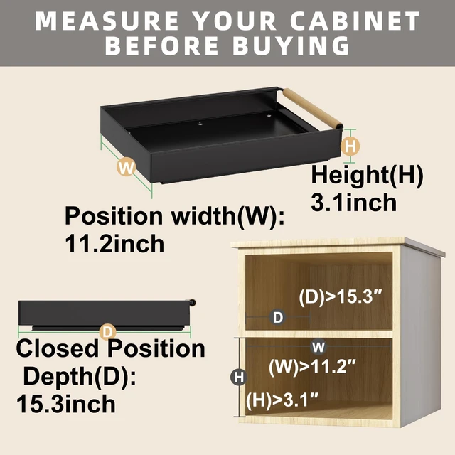 Alt view image 2 of 7 - Pull Out Cabinet Organizer, 15.3'' Deep Expandable Slide Out Cabinet Organizer Fixed with Adhesive Nano Film, No Drill Slide Out Drawers Pull Out Tray for Cabinet in Kitchen, Pantry, Bathroom, Black