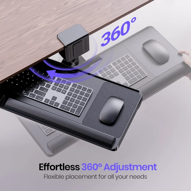 Alt view image 4 of 6 - Klearlook Upgraded Adjustable Keyboard Tray for Above Desk & Under Desk Use | 24.4"×10" Platform with 360° Rotation & 180° Tilt, Wrist Rest & Storage Drawer, Phone Slot & Headphone Hanger & Mouse Pad