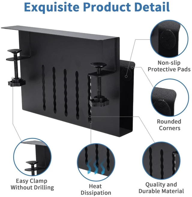 Alt view image 7 of 7 - Desk Side Storage Organizer, Under Desk Laptop Holder with Magnetic Slot | No Drill Hanging Desks Caddy for Office & Home, Clamp On Desk Shelf for Tablet, Files, Accessories, Black