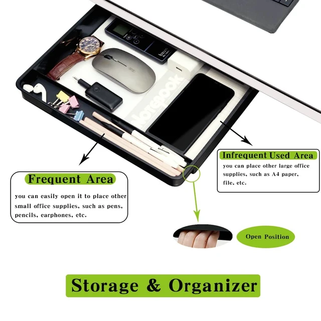 Alt view image 3 of 6 - Under Desk Drawer Storage Organizer - 2 Pack (Large and Small) Black - (Please Note - Drawer Size/No Lip Under Desktop) - 2 Installation Methods (Screw or Adhesive)
