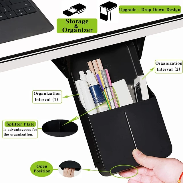 Alt view image 4 of 6 - Under Desk Drawer Storage Organizer - 2 Pack (Large and Small) Black - (Please Note - Drawer Size/No Lip Under Desktop) - 2 Installation Methods (Screw or Adhesive)