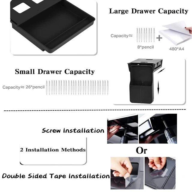 Alt view image 5 of 6 - Under Desk Drawer Storage Organizer - 2 Pack (Large and Small) Black - (Please Note - Drawer Size/No Lip Under Desktop) - 2 Installation Methods (Screw or Adhesive)