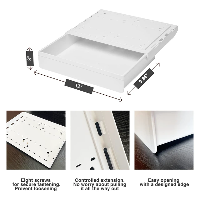 Alt view image 6 of 6 - AirTaxiing Under Desk Drawer - Super Large Under Table Hidden Drawer Desk Accessories & Workspace Organizers Desktop Storage Pencil Slide Out Organizer with Screw Adhesive Tape Shelf Tray at Office