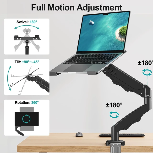 Alt view image 3 of 7 - MOUNT PRO Laptop Arm Mount for Desk, Fits Max 17" Notebook and 32" Monitors | 2 in 1 Function Monitor Laptop Stand Holds up to 19.8lbs, Aluminum Single Monitor Holder with Adjustable Tray