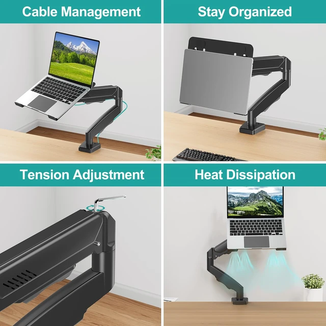 Alt view image 4 of 7 - MOUNT PRO Laptop Arm Mount for Desk, Fits Max 17" Notebook and 32" Monitors | 2 in 1 Function Monitor Laptop Stand Holds up to 19.8lbs, Aluminum Single Monitor Holder with Adjustable Tray