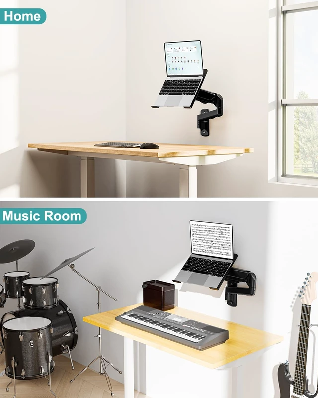 Alt view image 6 of 7 - MOUNT PRO Laptop Wall Mount, 2-in-1 Monitor Wall Mount with Vented Tray for 11-17" Notebook/13-32 Computer Screen, Full Motion Adjustable Laptop Holder Stand, Laptop Arm Holds 4.4-19.8 lbs