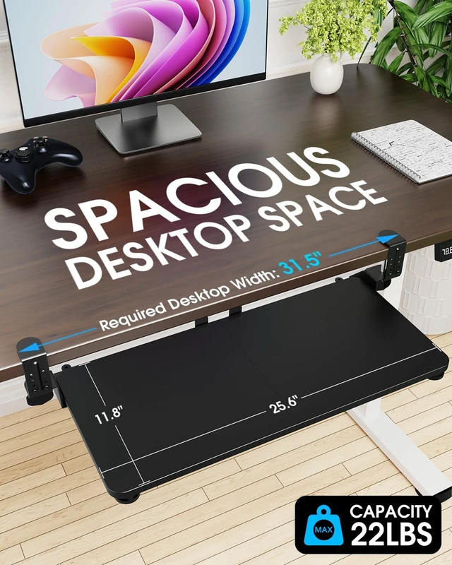 Alt view image 2 of 7 - Large Keyboard Tray Under Desk, Pull Out Keyboard & Mouse Tray for Typing | Extra Sturdy Adjustable C Clamp Mount, 25.6(31.5 Including Clamps) x 11.8 Inch Slide Out Platform Computer Keyboard Drawer