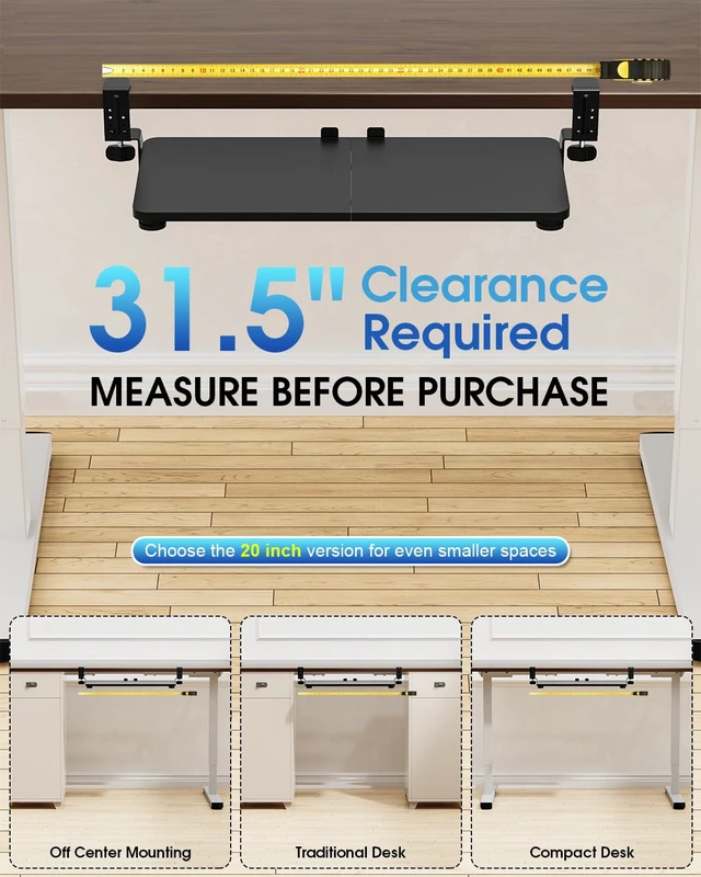 Alt view image 4 of 7 - Large Keyboard Tray Under Desk, Pull Out Keyboard & Mouse Tray for Typing | Extra Sturdy Adjustable C Clamp Mount, 25.6(31.5 Including Clamps) x 11.8 Inch Slide Out Platform Computer Keyboard Drawer