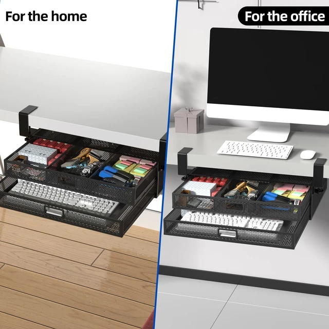 Alt view image 3 of 7 - Under Desk Drawer Organizer No Drilling 2 Slide Out Drawer Under Table Storage Drawer Clamp On Under Desk Management Drawer Organizer Suitable for Home and Office