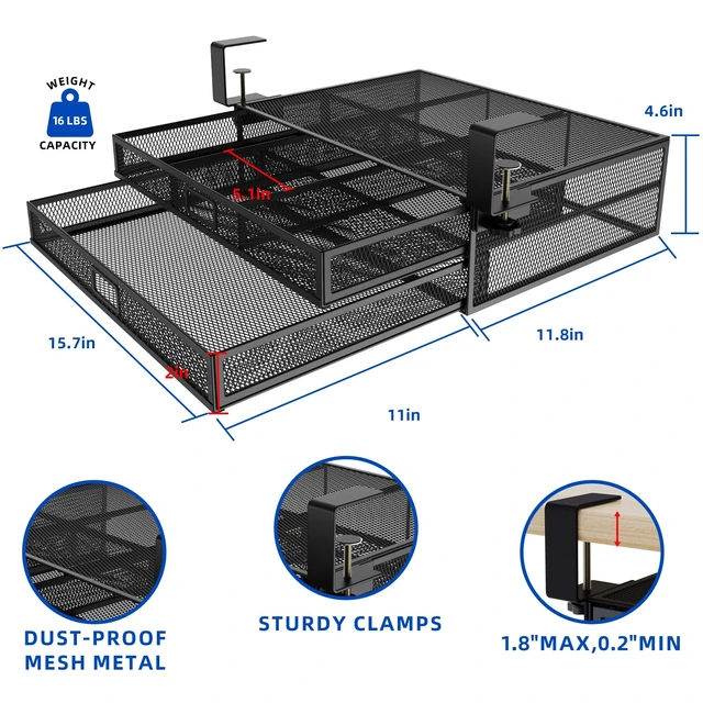 Alt view image 7 of 7 - Under Desk Drawer Organizer No Drilling 2 Slide Out Drawer Under Table Storage Drawer Clamp On Under Desk Management Drawer Organizer Suitable for Home and Office