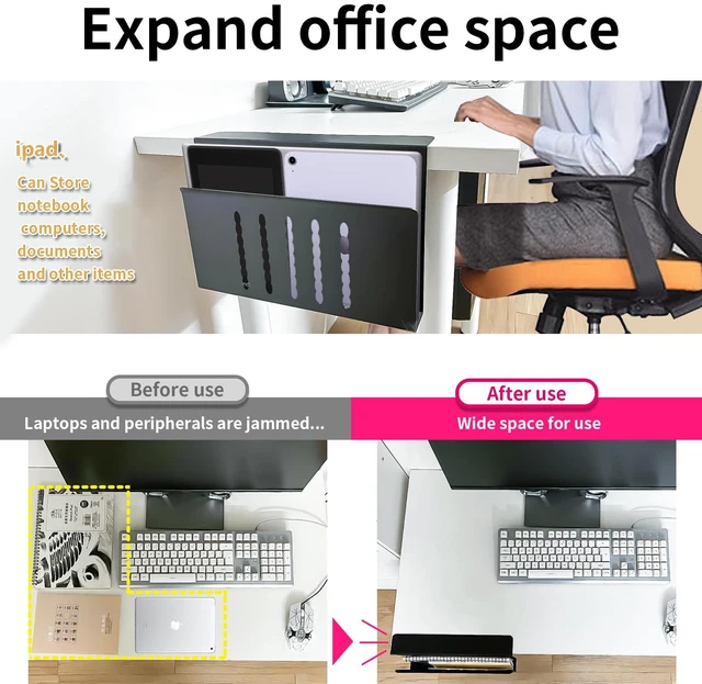 Alt view image 4 of 7 - Xapypy Desk Side Storage, Under Desk Storage, No Drill Steel Hanging Desk Organizer, Laptop Holder, Table Hanging Storages Holder for Office & Home (Black)