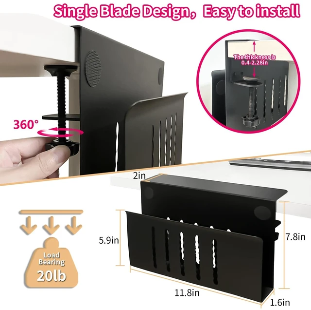 Alt view image 3 of 7 - Xapypy Desk Side Storage, Under Desk Storage, No Drill Steel Hanging Desk Organizer, Laptop Holder, Table Hanging Storages Holder for Office & Home (Black)