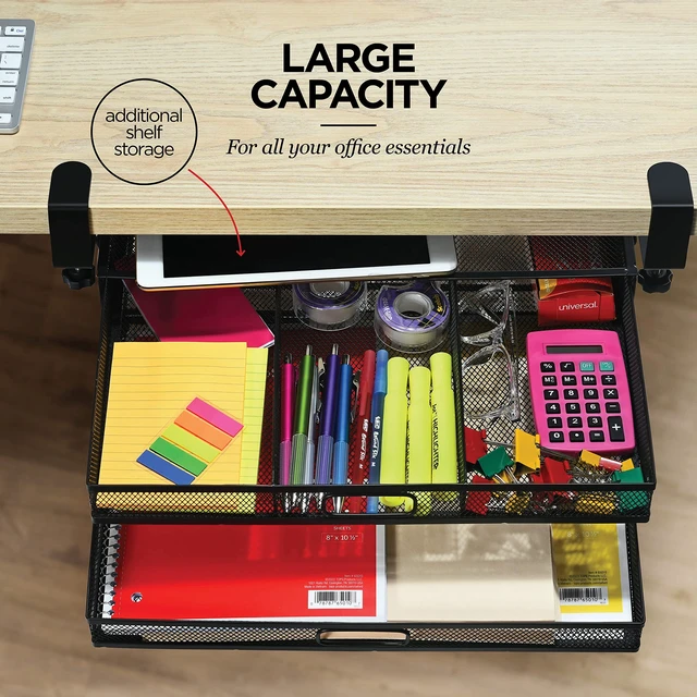Alt view image 3 of 7 - Homeify Under Desk Drawer Organizer Clamp-On, Mesh Metal Drawer Attachment, 2 Drawer Slide Out, On Or Under Desk Organizer For Office Supplies & Home Essentials (2 Drawers)