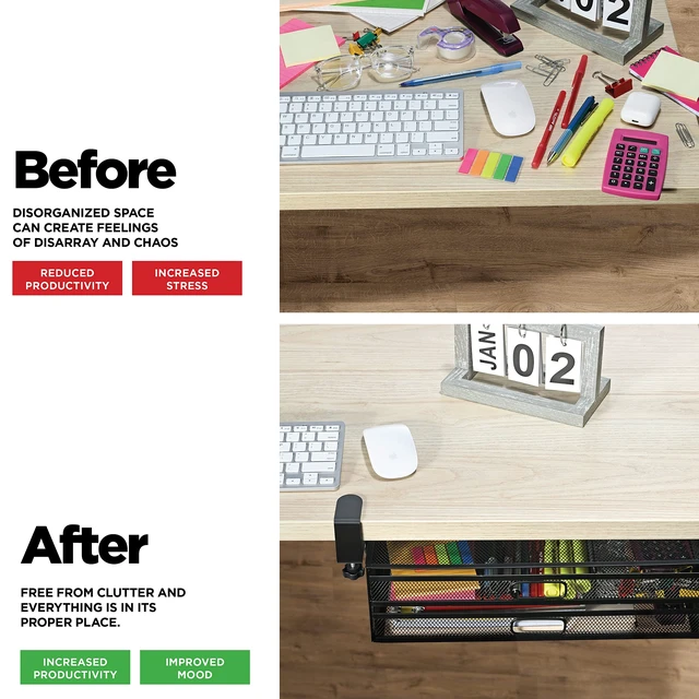 Alt view image 7 of 7 - Homeify Under Desk Drawer Organizer Clamp-On, Mesh Metal Drawer Attachment, 2 Drawer Slide Out, On Or Under Desk Organizer For Office Supplies & Home Essentials (2 Drawers)