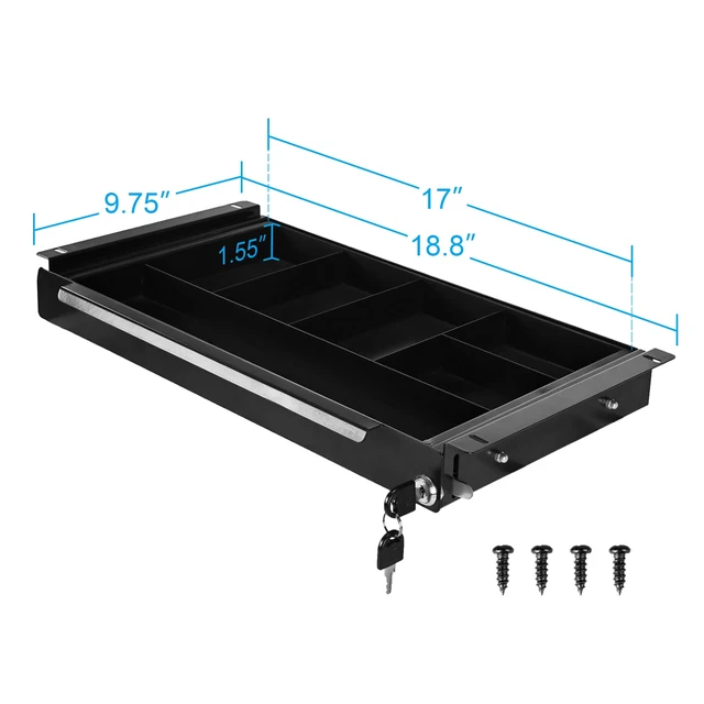 Alt view image 3 of 7 - Frassie 18.8 inch Under Desk Pull-Out Drawer with Lock | Sliding Metal Pencil Drawer for Home Office Standing Desk, Top Mounting