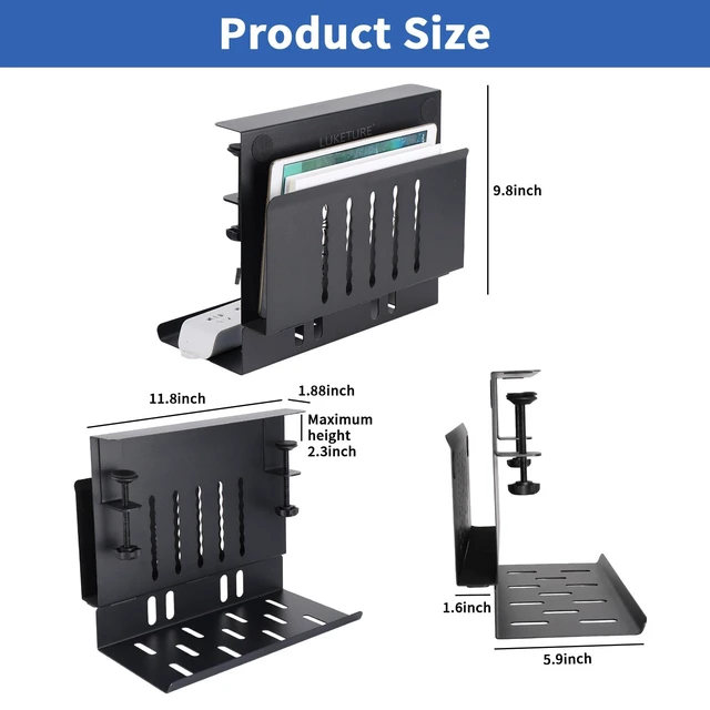 Alt view image 3 of 7 - LUKETURE Desk Side Storage,11-4/5" Power Strip Cable Management Tray | 2-in-1 Steel Laptop Stand with Cable Organizer, no drilling. Built-in cable tray hides cords. Holds 22 lbs, Office and Home