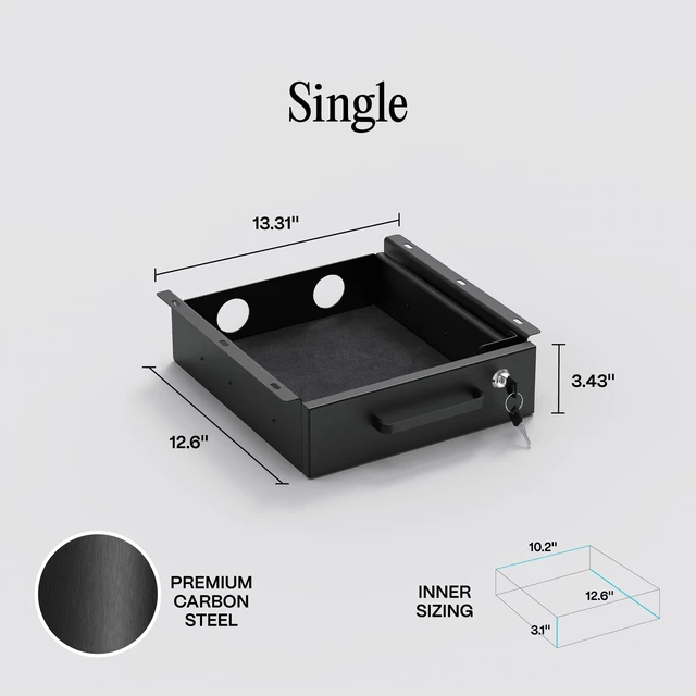 Alt view image 2 of 7 - Under Desk Drawer Slide-Out Lockable Metal Storage Drawer with Cable Management for Office & Home (Single, Non-Bracketed)