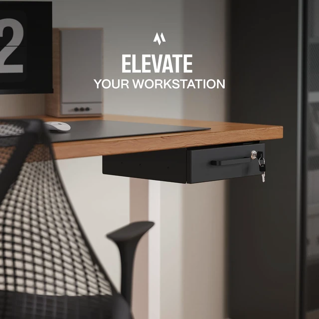 Alt view image 3 of 7 - Under Desk Drawer Slide-Out Lockable Metal Storage Drawer with Cable Management for Office & Home (Single, Non-Bracketed)