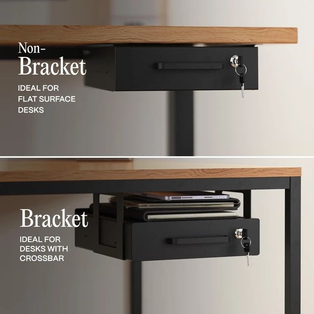 Alt view image 5 of 7 - Under Desk Drawer Slide-Out Lockable Metal Storage Drawer with Cable Management for Office & Home (Single, Non-Bracketed)