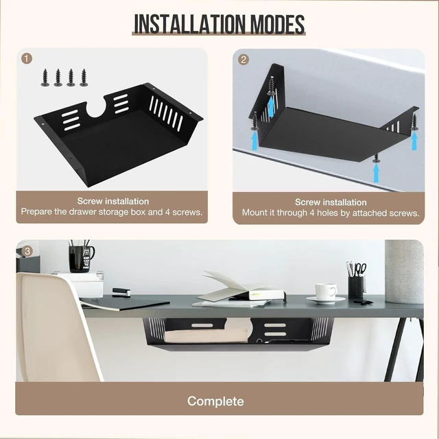 Alt view image 3 of 7 - Neiteli 2 Pack Under Desk Shelf-Metal -Black Under Shelf Storage for Office Tables & Workstations13Inch