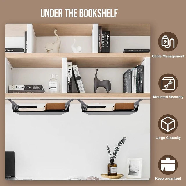 Alt view image 4 of 7 - Neiteli 2 Pack Under Desk Shelf-Metal -Black Under Shelf Storage for Office Tables & Workstations13Inch