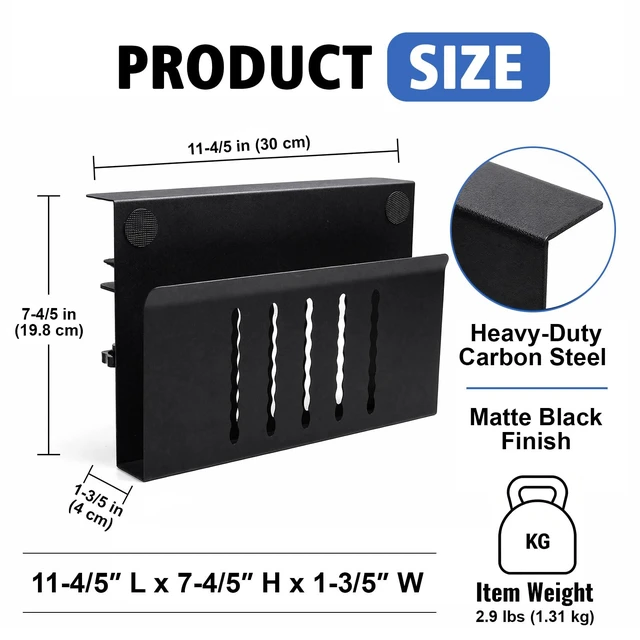 Alt view image 4 of 7 - LUKETURE Desk Side Storage Laptop Holder No Drill Clamp On Organizer | Steel Side Desk Organizer, Clamp on Laptop Mount with Pen Holder, Hanging Storage for Home Office, Fits 0.3" to 2.8"