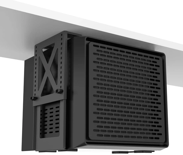 Main image of Under Desk PC Mount, Adjustable 5.6-11.2in, 33lb Steel, Ventilated | 16-Level Height Adjustment (5.6-11.2in), Heavy-Duty 12kg Load Capacity, Design for Label Printer,SpeakerVentilation Design
