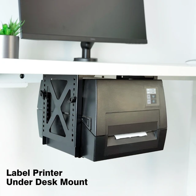 Alt view image 2 of 7 - Under Desk PC Mount, Adjustable 5.6-11.2in, 33lb Steel, Ventilated | 16-Level Height Adjustment (5.6-11.2in), Heavy-Duty 12kg Load Capacity, Design for Label Printer,SpeakerVentilation Design