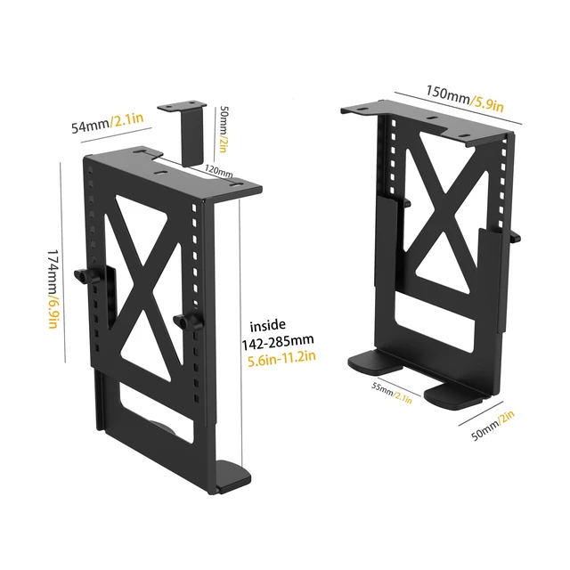 Alt view image 3 of 7 - Under Desk PC Mount, Adjustable 5.6-11.2in, 33lb Steel, Ventilated | 16-Level Height Adjustment (5.6-11.2in), Heavy-Duty 12kg Load Capacity, Design for Label Printer,SpeakerVentilation Design