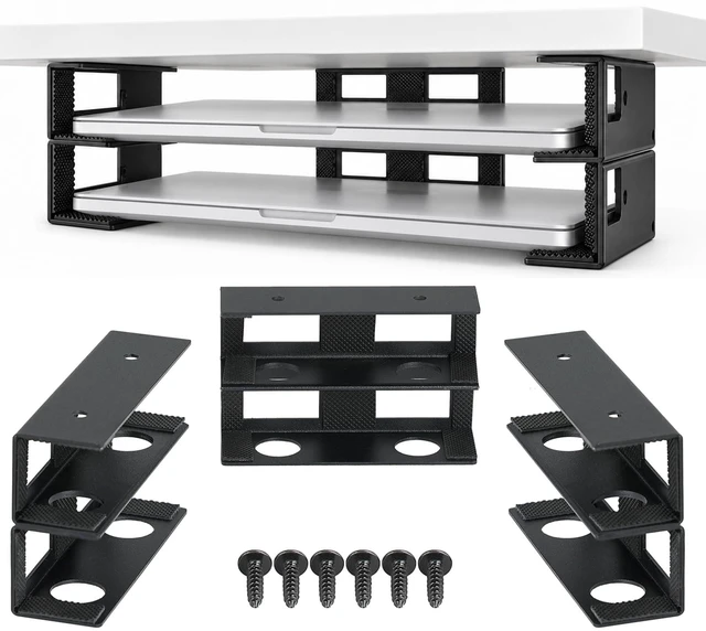 Main image of Dual Tier Under Desk Laptop Mount | Holder for MacBook Pro, Surface, Tablets, Up to 1.18 inch Thick, Anti-Scratch Silicone Pads, Screw-on Installation