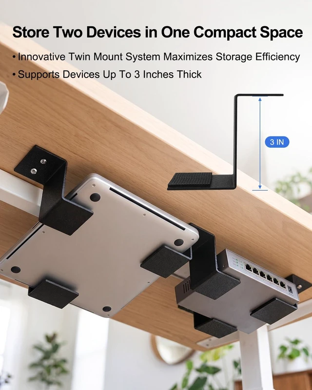 Alt view image 3 of 6 - Under Desk Laptop Twin Holder, Twin Metal Device Mount, 2 Pack, Up to 3" | Under Desk Laptop Twin Holder, Twin Metal Device Mount, 2 Pack, Up to 3"