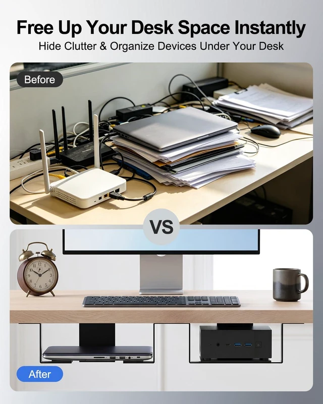 Alt view image 2 of 6 - Under Desk Laptop Twin Holder, Twin Metal Device Mount, 2 Pack, Up to 3" | Under Desk Laptop Twin Holder, Twin Metal Device Mount, 2 Pack, Up to 3"