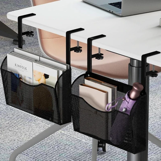 Alt view image 2 of 6 - INLDY Under Desk Drawer, Desk Side Storage, Hanging Desks Organizer, Clamp On Mesh Metal Desks Organizer for Office and Home (Black)