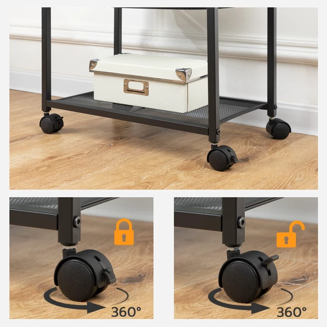 Alt view image 6 of 7 - HOOBRO Under Desk Printer Stand, Industrial Printer Cart with Storage Shelf, 2-Tier Mobile Printer Table on Wheels, Heavy Duty Machine Storage Rack for Office and Home Rustic Brown + Black BF12PS01