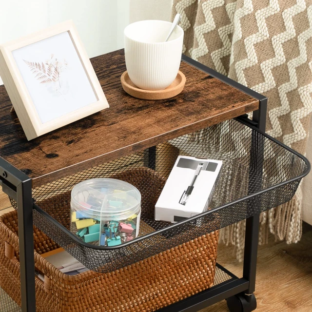 Alt view image 7 of 7 - HOOBRO Under Desk Printer Stand, Industrial Printer Cart with Storage Shelf, 2-Tier Mobile Printer Table on Wheels, Heavy Duty Machine Storage Rack for Office and Home Rustic Brown + Black BF12PS01