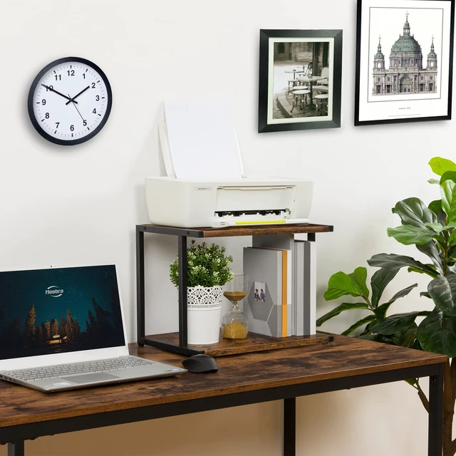 Alt view image 2 of 7 - HOOBRO Under Desk Printer Stand, 2-Tier Industrial Printer Cart with Storage Shelf, Mobile Machine Holder Table Stand, for Home and Office, Rustic Brown and Black BF42PS01
