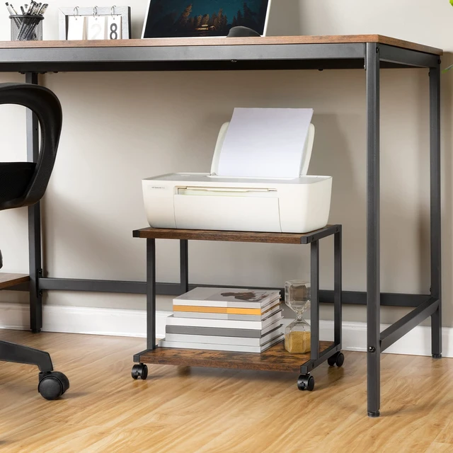 Alt view image 3 of 7 - HOOBRO Under Desk Printer Stand, 2-Tier Industrial Printer Cart with Storage Shelf, Mobile Machine Holder Table Stand, for Home and Office, Rustic Brown and Black BF42PS01
