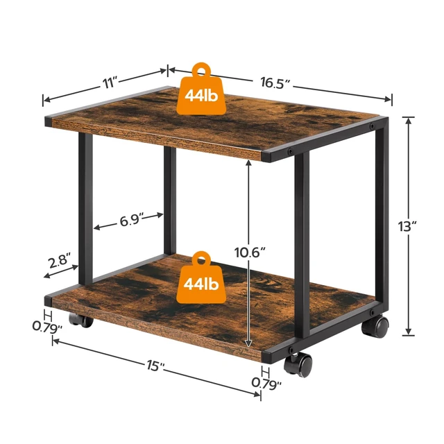 Alt view image 6 of 7 - HOOBRO Under Desk Printer Stand, 2-Tier Industrial Printer Cart with Storage Shelf, Mobile Machine Holder Table Stand, for Home and Office, Rustic Brown and Black BF42PS01