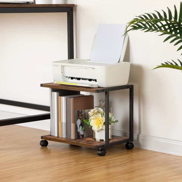 Alt view image 4 of 7 - HOOBRO Under Desk Printer Stand, 2-Tier Industrial Printer Cart with Storage Shelf, Mobile Machine Holder Table Stand, for Home and Office, Rustic Brown and Black BF42PS01