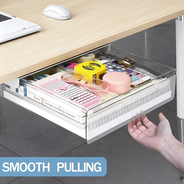 Alt view image 2 of 7 - SVNNELP Large Under Desk Table Drawer Storage Organizer A4,Desk Accessories & Workspace Organizers,Hidden Self-Adhesive Under Table Pencil Tray Drawer for Office(Clear White)