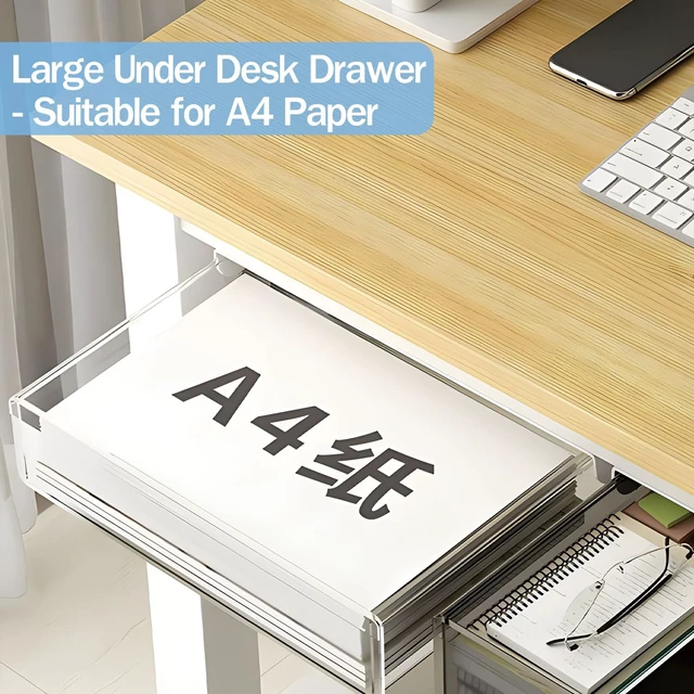 Alt view image 3 of 7 - SVNNELP Large Under Desk Table Drawer Storage Organizer A4,Desk Accessories & Workspace Organizers,Hidden Self-Adhesive Under Table Pencil Tray Drawer for Office(Clear White)
