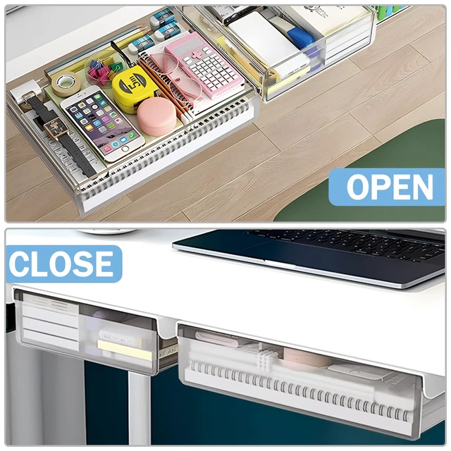 Alt view image 4 of 7 - SVNNELP Large Under Desk Table Drawer Storage Organizer A4,Desk Accessories & Workspace Organizers,Hidden Self-Adhesive Under Table Pencil Tray Drawer for Office(Clear White)