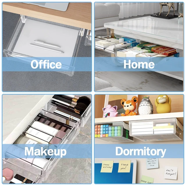 Alt view image 5 of 7 - SVNNELP Large Under Desk Table Drawer Storage Organizer A4,Desk Accessories & Workspace Organizers,Hidden Self-Adhesive Under Table Pencil Tray Drawer for Office(Clear White)