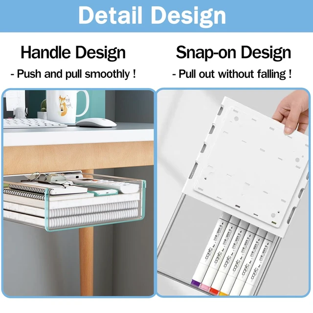 Alt view image 6 of 7 - SVNNELP Large Under Desk Table Drawer Storage Organizer A4,Desk Accessories & Workspace Organizers,Hidden Self-Adhesive Under Table Pencil Tray Drawer for Office(Clear White)