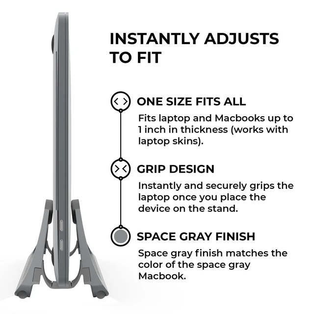 Alt view image 4 of 7 - HumanCentric Vertical Laptop Stand for Desks Space Grey, MacBook Adjustable | Upright Adjustable Holder to Dock Apple MacBook Stand, and Other Laptops to Organize Work & Home Office, Automatic Grip