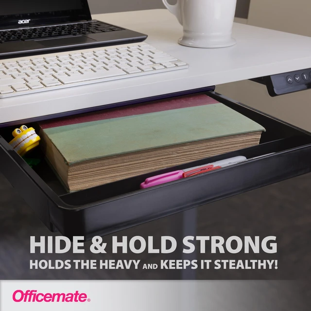 Alt view image 2 of 3 - Officemate Large Self-Adhesive Under Desk Drawer, Black, 12.5" x 10.75" x 1.875" (22552)