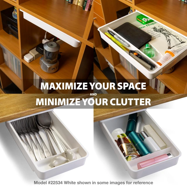 Alt view image 3 of 3 - Officemate Large Self-Adhesive Under Desk Drawer, Black, 12.5" x 10.75" x 1.875" (22552)