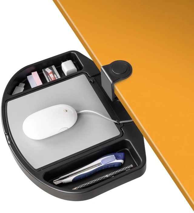 Main image of EHO Clamp-On Desk Organizer, Multifunctional with Pencil Drawer, Mouse Pad Storage, Swivel, Spill-Proof, Under Desk Storage, Easy Installation, Reduces Clutter, TAA-Compliant