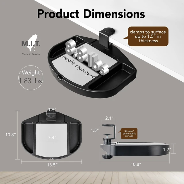 Alt view image 4 of 7 - EHO Clamp-On Desk Organizer, Multifunctional with Pencil Drawer, Mouse Pad Storage, Swivel, Spill-Proof, Under Desk Storage, Easy Installation, Reduces Clutter, TAA-Compliant
